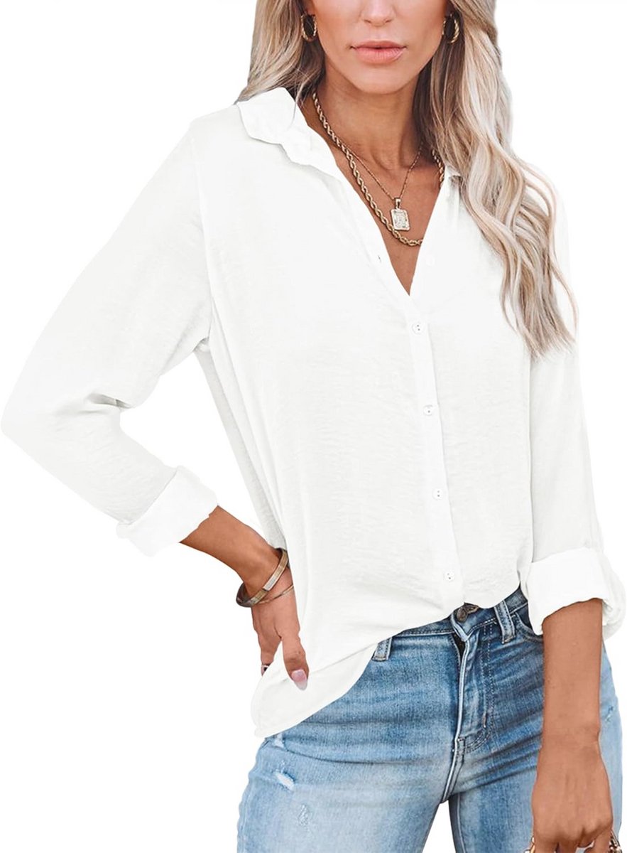 Dames V-hals Blouses met Knoopsluiting - Casual Tops voor Kantoor en Vrijetijdgebruik