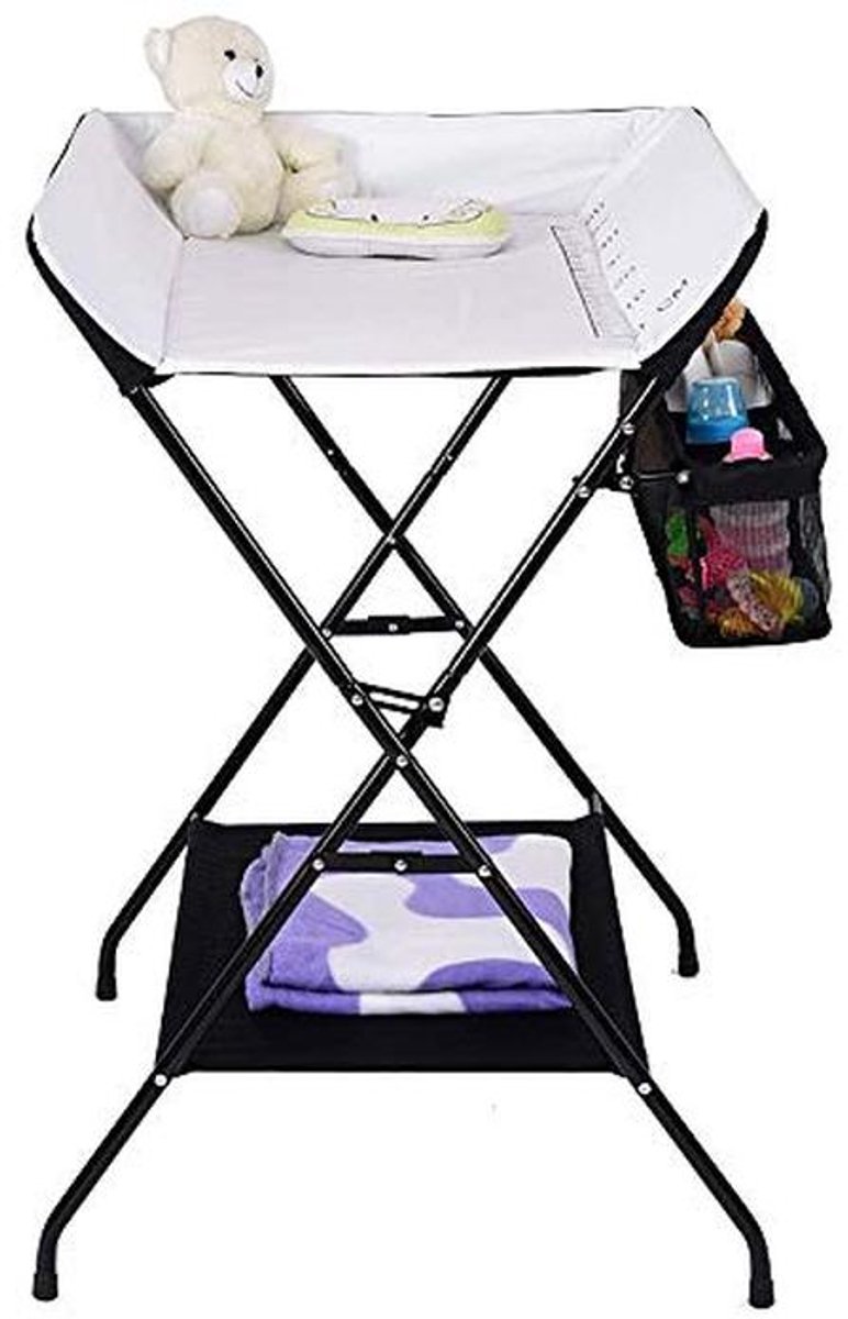 Opvouwbare en draagbare luiertafel met opslagruimte en veiligheidsfunctie voor babykamers