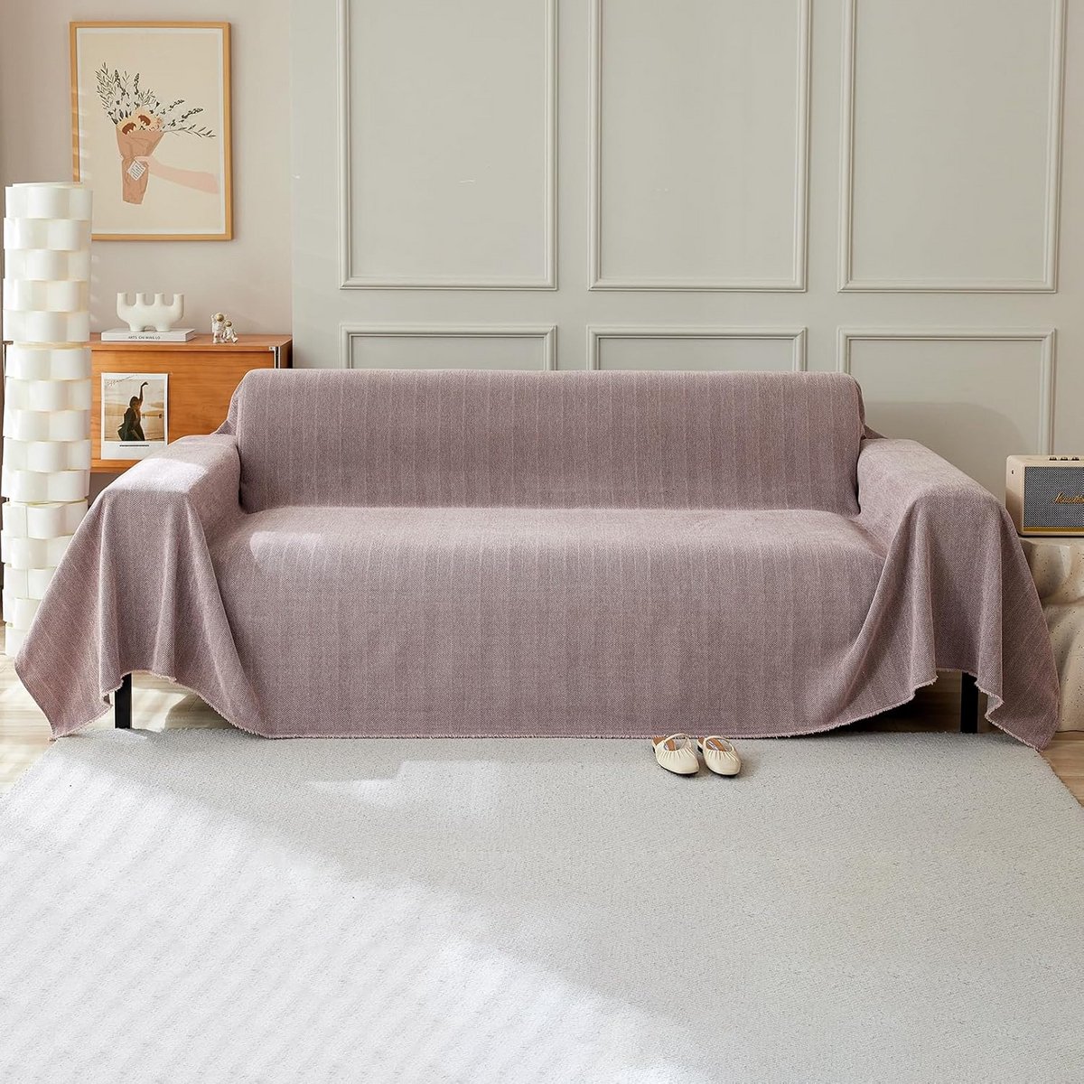 Multifunctionele Chenille Bankovertrek met Franjes - 230 x 420 cm