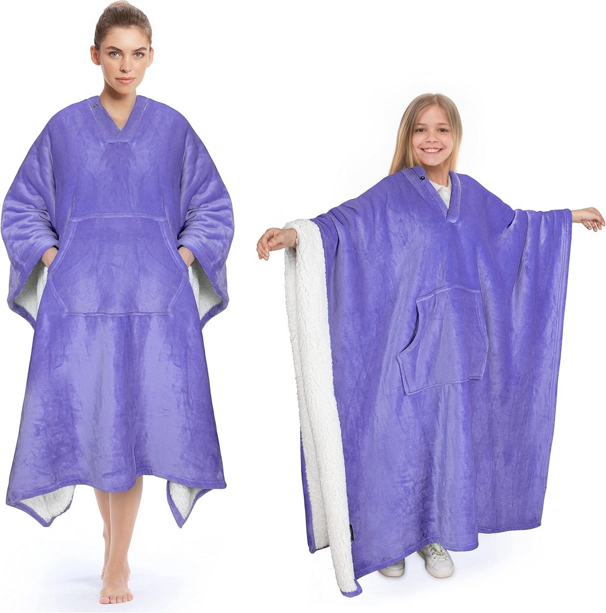 Draagbare Wikkeldeken Poncho voor Volwassenen met Opbergvak - Warm en Zacht