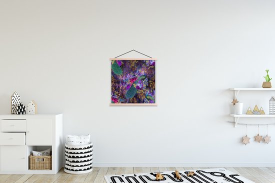 Porte-affiche avec affiche - Affiche scolaire - Motifs - Paon - Violet - 40x40 cm - lattes vierges