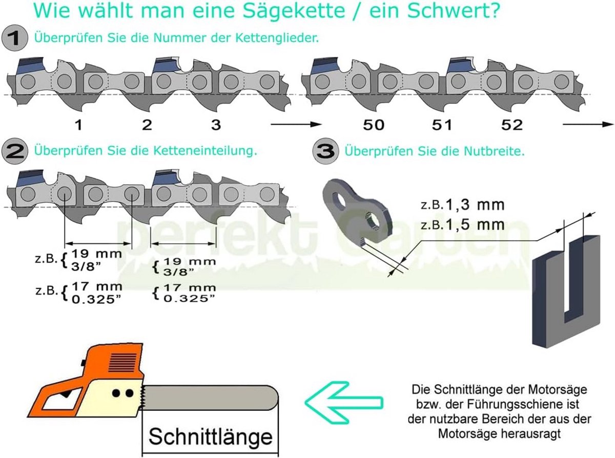 Zaagketting 40cm 1,3mm 3/8" 57 schakels voor kettingzaag