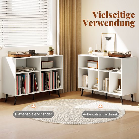 COSTWAY Draaitafel standaard 3-traps draaitafel kast met vinyl opbergplanken, opbergtafel voor vinylplaten, opberghouder voor woonkamer, muziekkamer (wit) — afbeelding 2