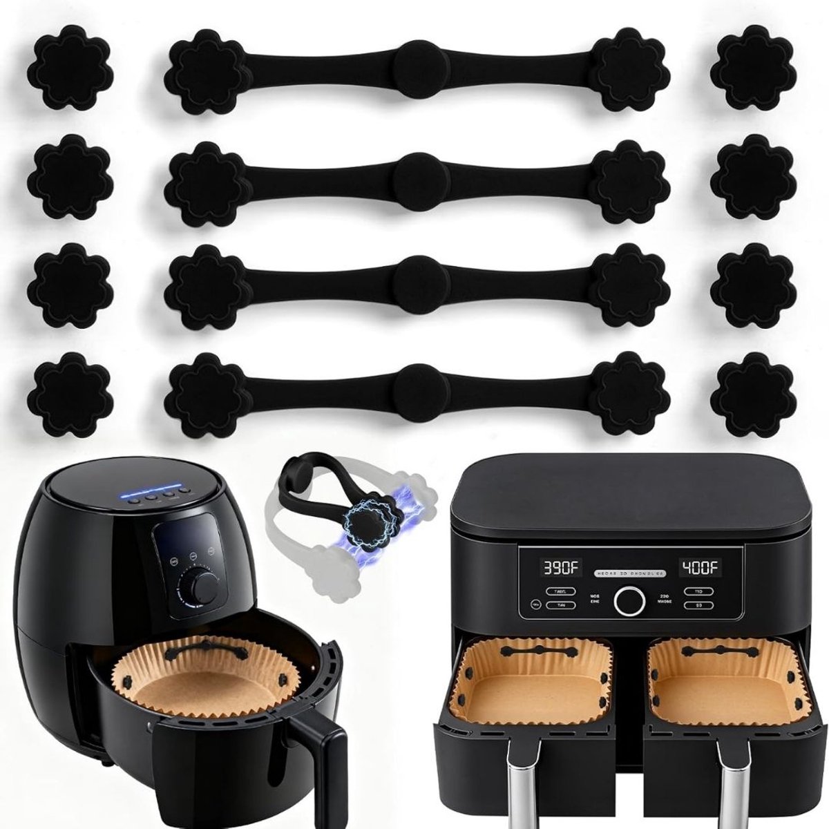 Airfryer Accessoires - Siliconen Bakje - Bakpapier - Zwart