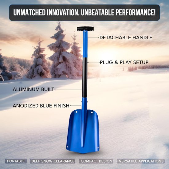 Sneeuwschep -sneeuwschuiver-32 inch - Lichtgewicht aluminium sneeuw-, zand- en tuinschep voor in de auto - Robuuste, opvouwbare driedelige schep - Geschikt voor in de auto - Thuis en buiten - Blauw - 82x21 cm van Edayo — afbeelding 5