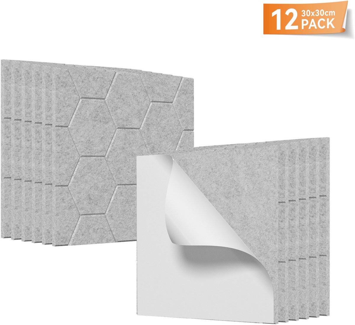 Aufun Honingraat Akoestische Panelen 30x30cm Lichtgrijs - 12 Stuks Zelfklevende Wandbekleding