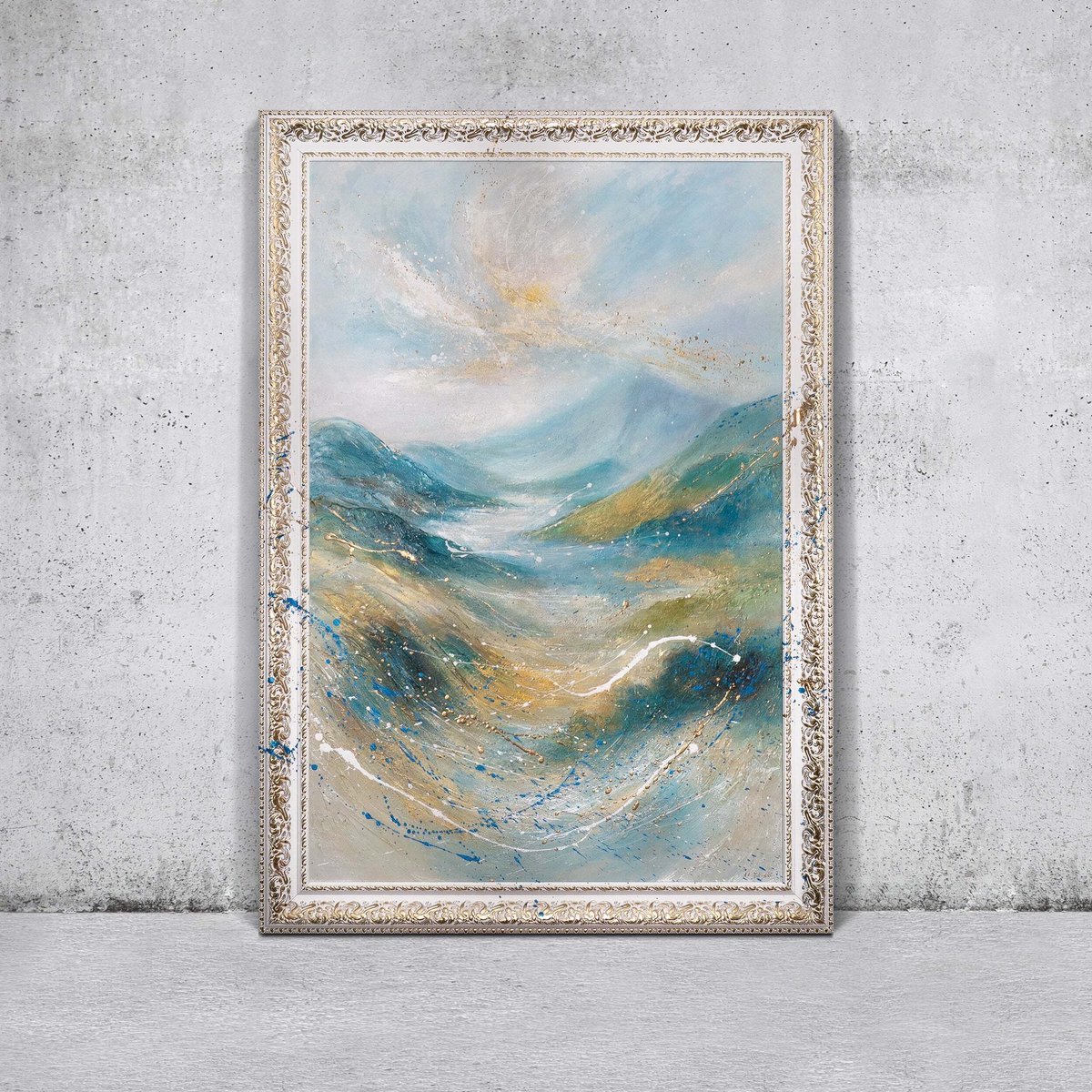 YS Canvas schilderij landschapsformaat handgeschilderd zacht licht abstract lumineus – YS-Art Gallery – Rustgevende wanddecoratie voor woonkamer – Modern schilderij voor slaapkamer White