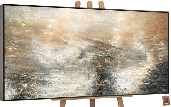 YS Schilderij Canvas schilderij groot handgeschilderd kracht van de elementen natuur abstract Ð YS-Art Gallery Ð Krachtige wanddecoratie voor woonkamer Ð Modern schilderij voor kantoor en hal Grey 120x60