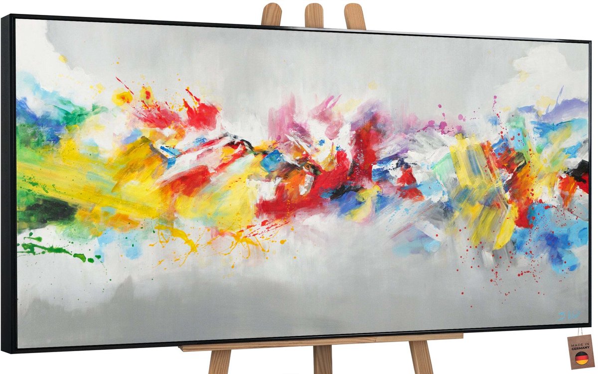 YS Canvas schilderij groot handgeschilderd kleurrijk leven abstract levensvreugde – YS-Art Gallery – Vrolijke wanddecoratie voor woonkamer – Modern schilderij voor hal en kantoor Black
