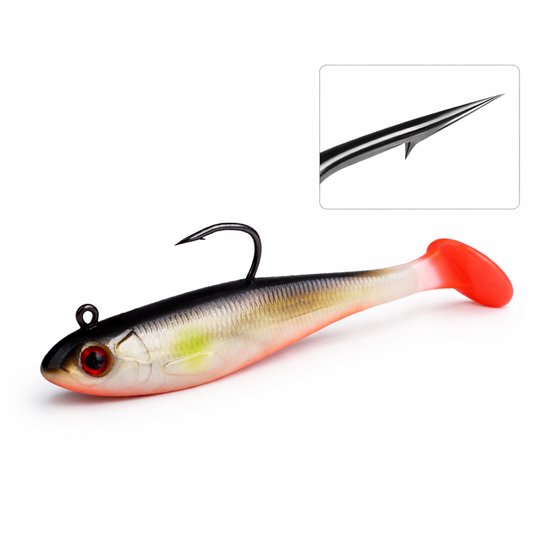 S&D | Set Softbait Jig / Shad – 5 pièces – 9 cm / 12,5 g – Tête plombée avec hameçon – Leurres Leurres des carnassiers Sandre, Brochet et Perche