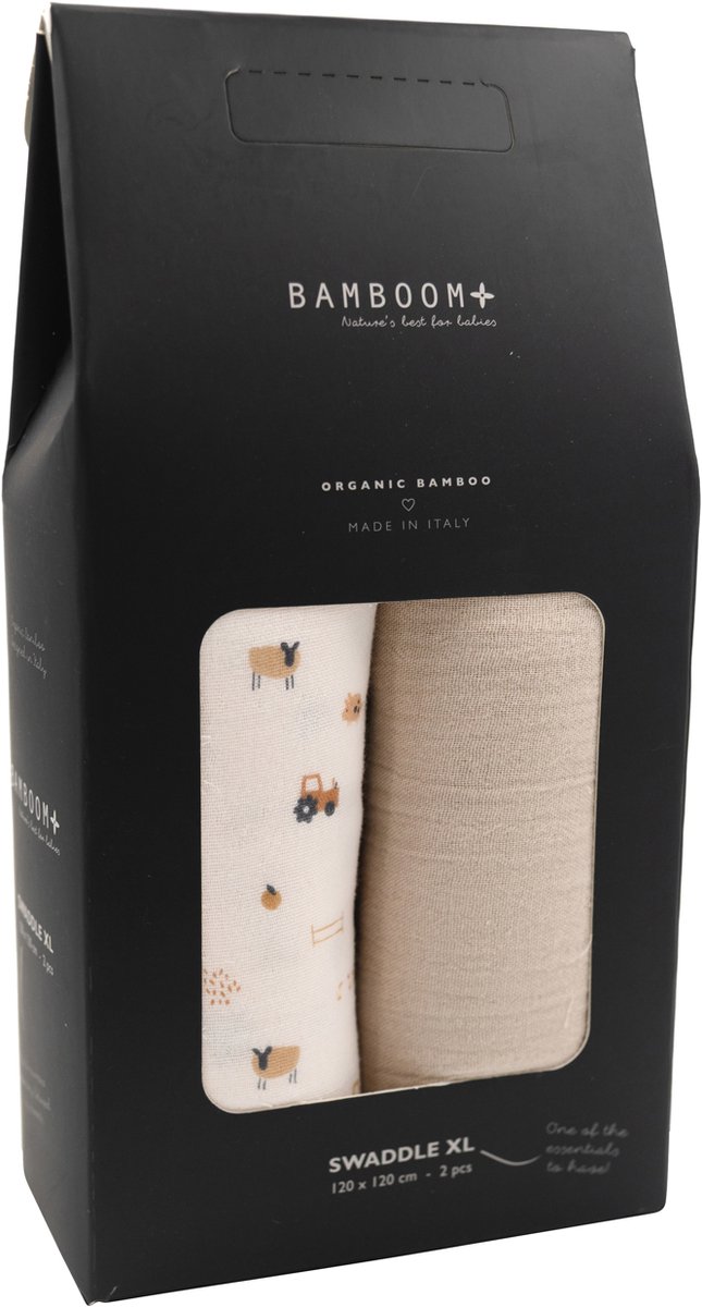 Bamboom Swaddle Muslin - XL - 120 x 120 - Set Of 2 - The Farm / Light Sand