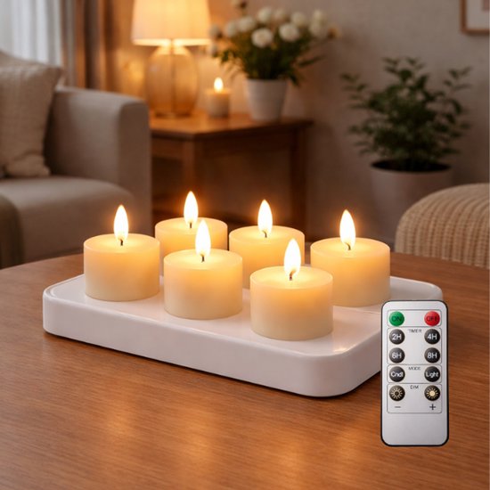 Daphomeu Led-theelichtjes, oplaadbaar, warm geel, vlamloze ledkaarsen met afstandsbediening, timerfunctie, USB-oplaadbaar, elektrische kaarsen voor bruiloften, feesten, Halloween, Kerstmis