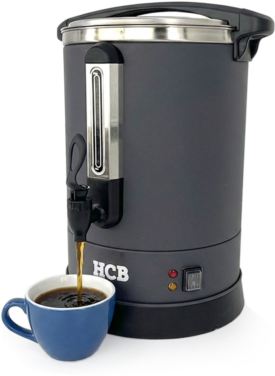 HCB® - Professionele Horeca Percolator - 14,3 liter - 95 kopjes - zwart - 230V - RVS / INOX Perculator - Elektrisch koffiezetapparaat - Volautomatische koffiemachine - 33x37x46 cm (DxBxH) - 3.10 kg - 1353
