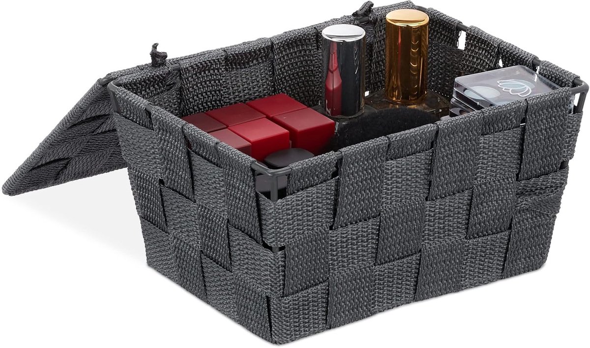 Grijs Opbergmandje Met Deksel – 1,8L Badkamer Organizer
