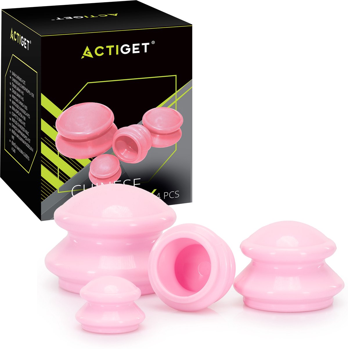 Actiget® Cellulitis Cups - Cellulitis Cupping - Cupping Set - Cupping Massage - Voor Gezicht, Armen en Benen - Vacuüm - Roze - 4 Stuks