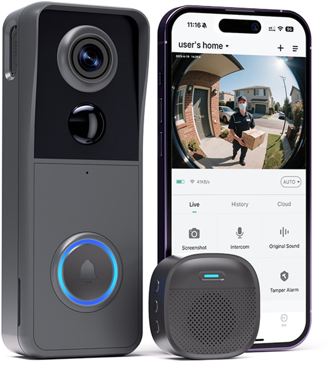 Draadloze Video Deurbel met Camera en Bewegingsdetectie - Draadloze - €89,99