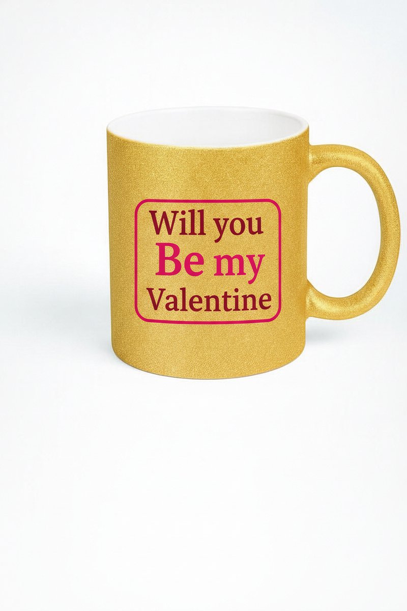 Valentijn Mok Goud Glitter - "Will you Be my Valentine" - Romantisch Cadeau