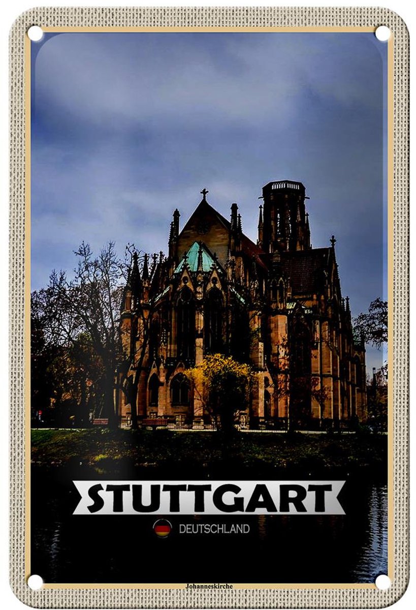 Blechschild Städte Stuttgart Johanneskirche 12x18cm Geschenk Schild