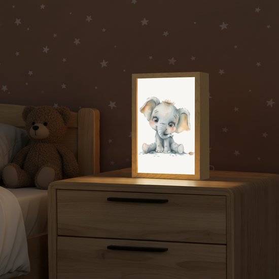 Nachtlampje 20x30 cm - Kinder lamp - Olifant - Baby dier - Tafellamp kinderkamer - Slaapkamer lamp - Bedlamp kinderen - Kinderlampje stopcontact - Wandlamp babykamer - Nachtlampjes van Merkloos — afbeelding 2