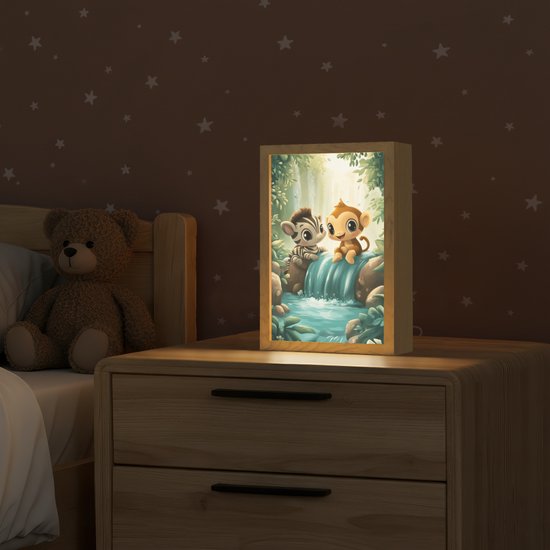 Nachtlampje 20x30 cm - Kinder lamp - Zebra - Aap - Cartoon - Waterval - Tafellamp kinderkamer - Slaapkamer lamp - Bedlamp kinderen - Kinderlampje stopcontact - Wandlamp babykamer - Nachtlampjes van Merkloos — afbeelding 2