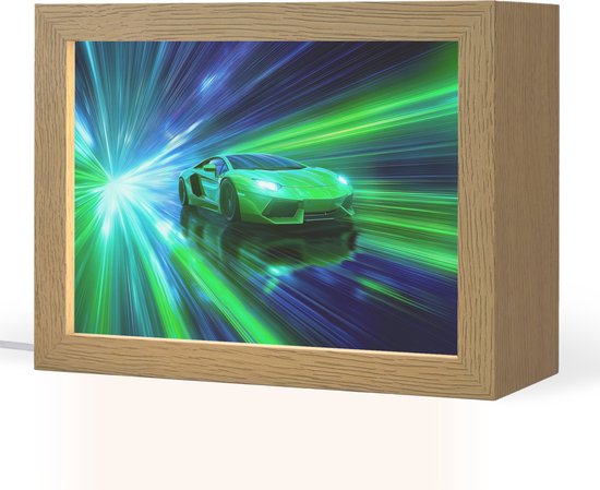 Nachtlampje 20x15 cm - Kinder lampje - Snelheid - Licht - Sportwagen - Groen - Tafellamp kinderkamer - Slaapkamer lamp - Bedlamp kinderen - Kinderlampje stopcontact - Wandlamp babykamer - Nachtlampjes