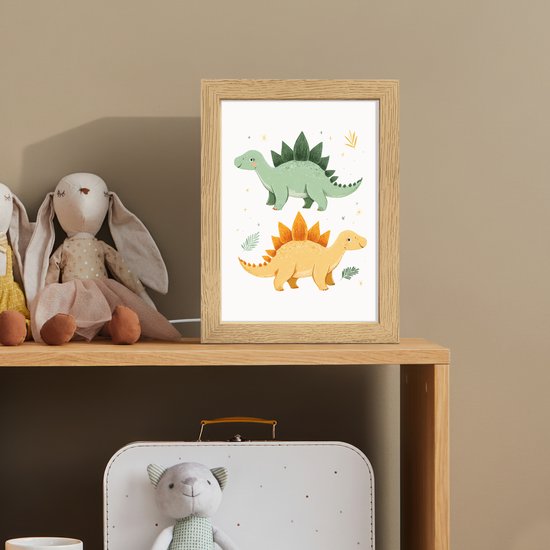 Nachtlampje 15x20 cm - Kinder lamp - Sterren - Stegosaurussen - Blaadjes - Groen - Tafellamp kinderkamer - Slaapkamer lamp - Bedlamp kinderen - Kinderlampje stopcontact - Wandlamp babykamer - Nachtlampjes van Merkloos — afbeelding 3