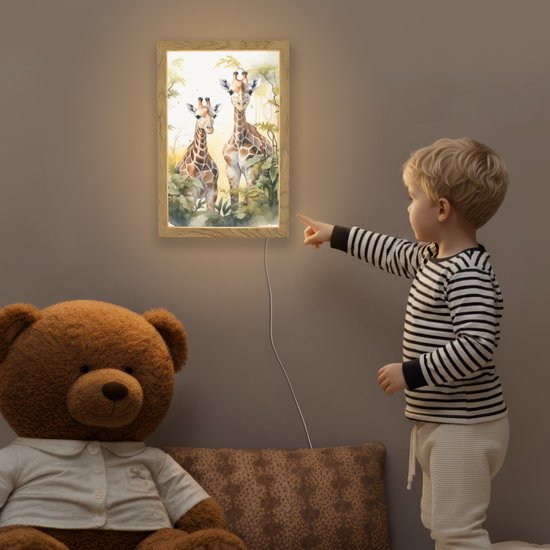 Nachtlampje 20x30 cm - Kinder lamp - Giraffe - Wilde dieren - Natuur - Kinderen - Tafellamp kinderkamer - Slaapkamer lamp - Bedlamp kinderen - Kinderlampje stopcontact - Wandlamp babykamer - Nachtlampjes van Merkloos — afbeelding 5