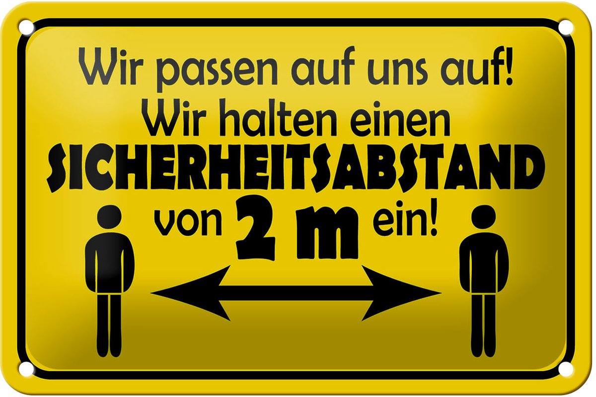 Blechschild Hinweis 18x12cm Sicherheitsabstand 2m