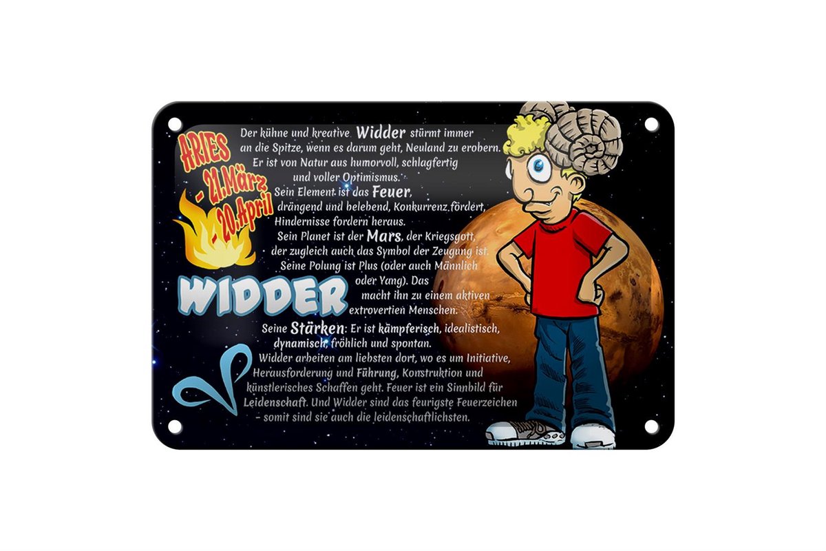 Blechschild Sternzeichen 18x12cm Widder Planet Mars