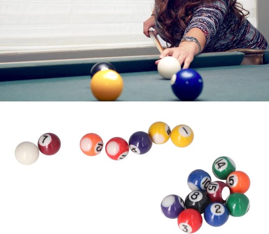 Cosensi - Mini biljartbal set met 16 ballen in Amerikaanse stijl, geschikt voor pooltafel. — afbeelding 3