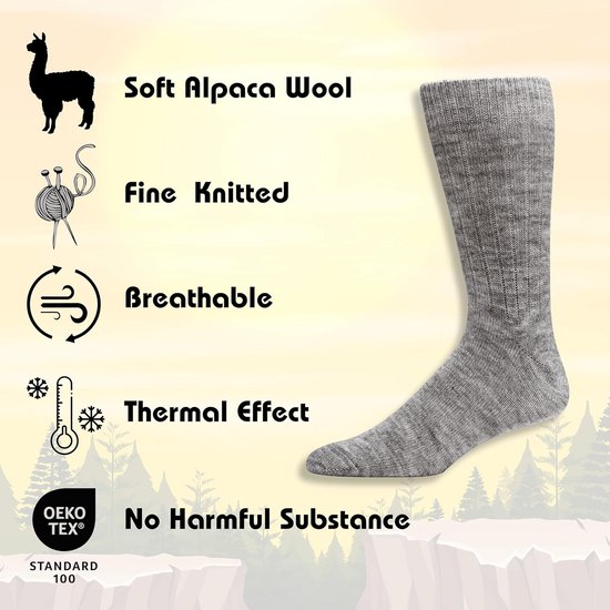 Sokken van 50% alpacawol voor dames en heren, hypoallergeen, naadloos, thermisch geïsoleerd, met zachte tailleband, comfortabel en aangenaam om aan te raken, Groen