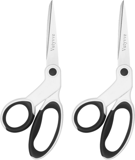 Vutyvve linkshandige stoffenschaar, 2-delig 20,3 cm roestvrijstalen scharenset met softgrip voor thuis, school, kantoor, stoffen naaien, wit/zwart