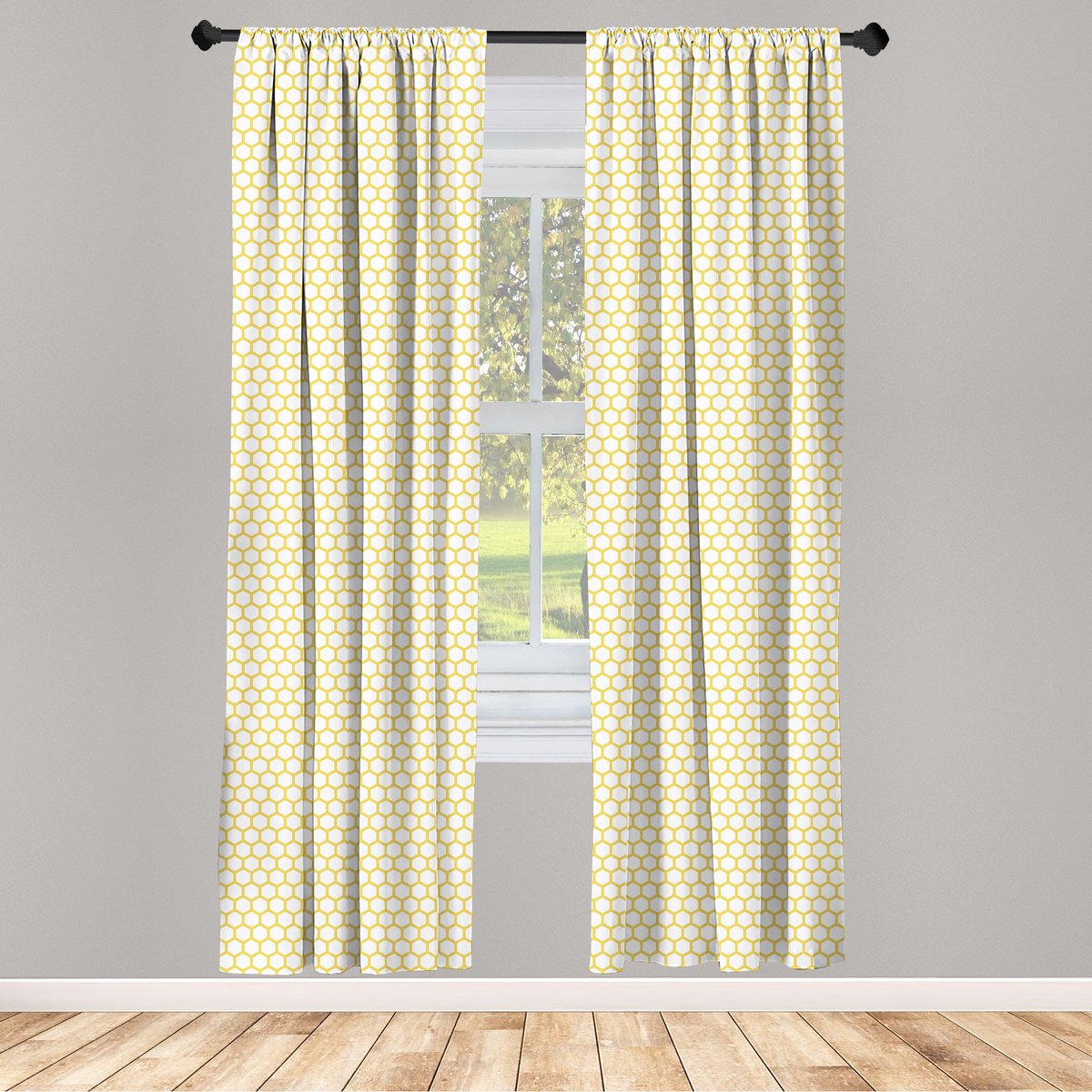 ABAKUHAUS Geel-Wit Raamdecoratie – Hexagonale Kam – 2-panelen 75x225 cm