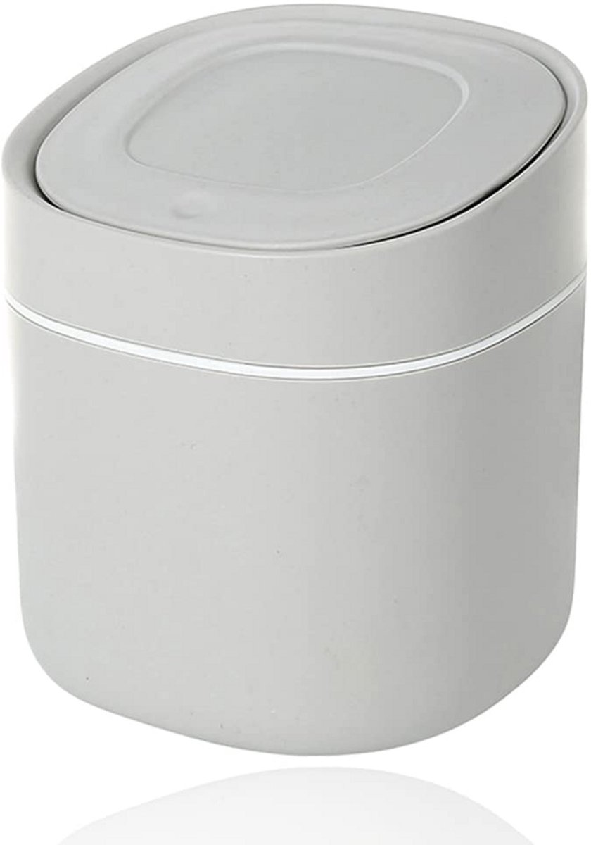 Kleine Prullenbak met Deksel - Mini Vuilnisemmer voor Aanrecht, Bureau of Badkamer - Compact Afvalbakje Grijs