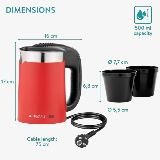 Reiskookpan RVS 0.5L met 2 bekers - Compact Waterkoker voor Camping en Vakantie — afbeelding 5