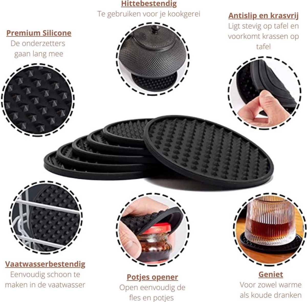 Set van 14 Siliconen Design Onderzetters met Houder - Hittebestendig en Antislip