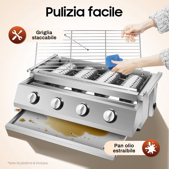Paco Goederen® 4-branders BBQ-propaangasgril - Roestvrij Staal - Draagbare LPG - Tafelmodel - In Hoogte Verstelbare Gasgrill- Tuin Terras Balkon Camping - Afneembare rookloze barbecuegrill - Snelle opwarming van Paco Goederen® — afbeelding 5
