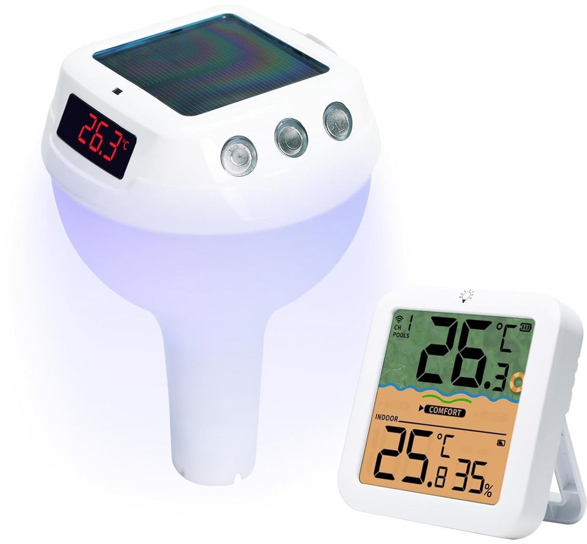 Draadloze Solar Zwembadthermometer met Groot Display en Vochtigheidsmeting