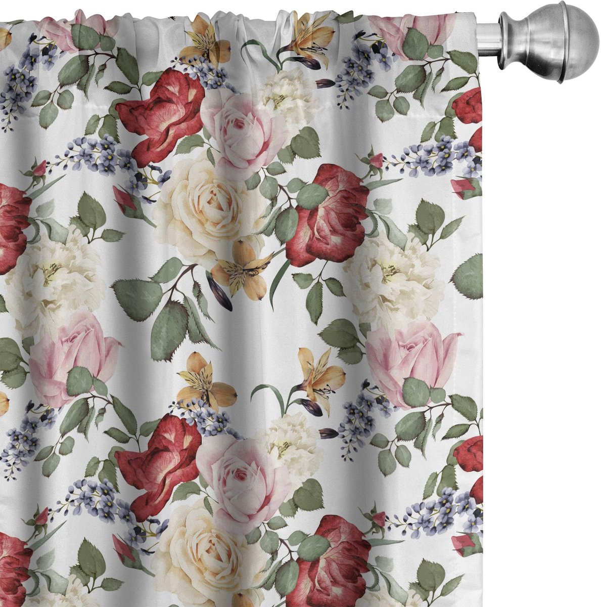 ABAKUHAUS Shabby Flora – Voorhangen 2x75x225 cm – Lichtroze crèmekleur Pale Pink Cream