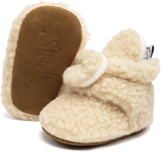 Steppies - Baby Slofjes teddy - Beige - 0-3 Maanden (9cm) - Schoenmaat 15-16
