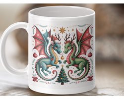 Mok Kerstdraken Mug, Feestelijke Fantasy Drinkware, Dragons in Santas Hat, Kerstboom Ornament Decoratie, Holiday Seizoensgebonden Cadeau