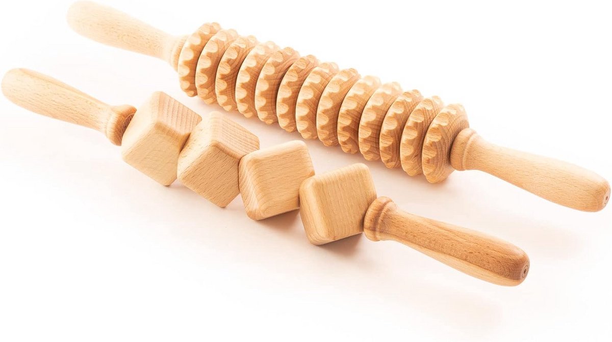 Anti-Cellulite Massage Set met 2 Houten Massagerollers voor Maderotherapie