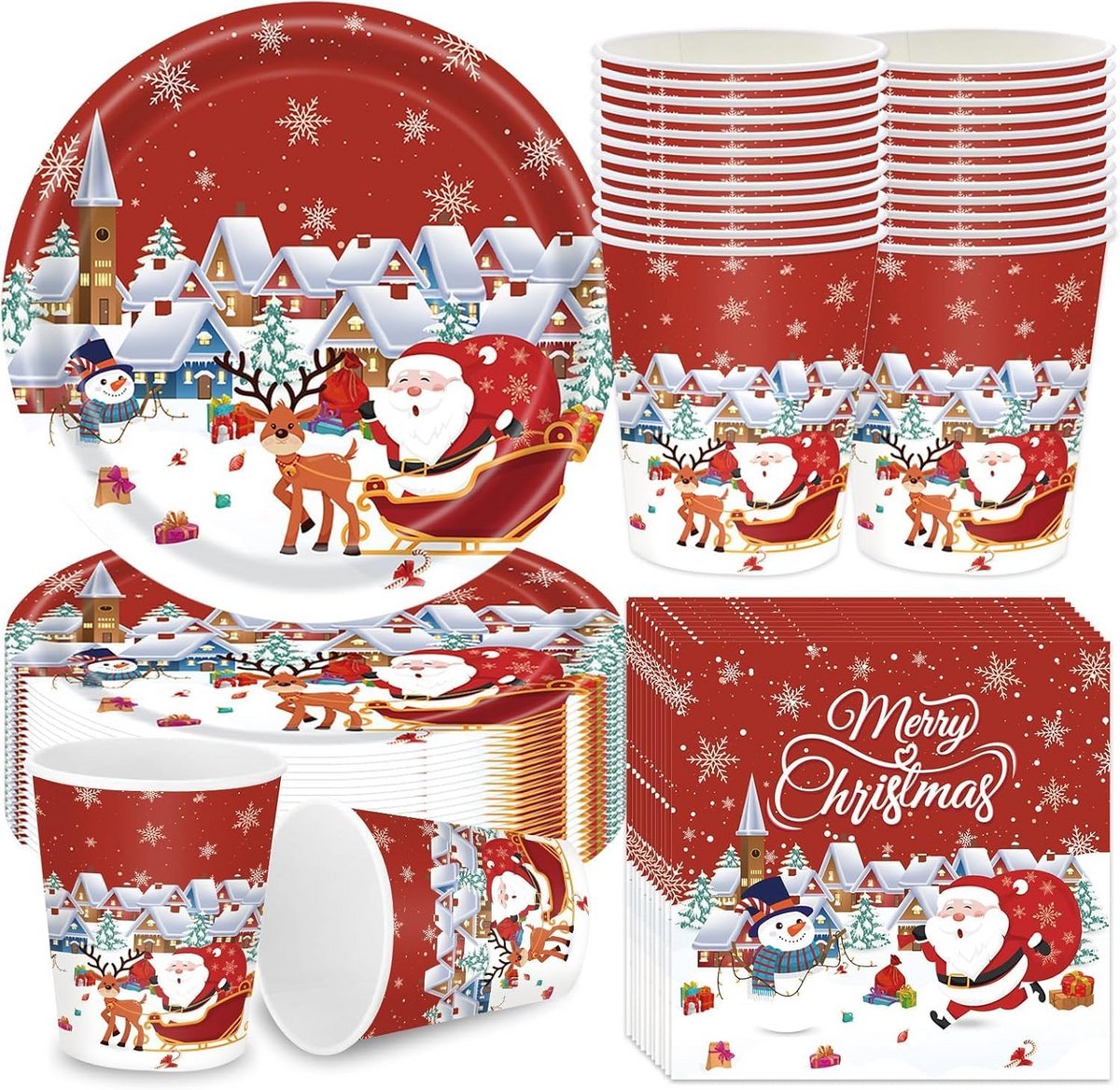 Feestelijke Kerstservetten met Cartoonprint - 100 Stuks