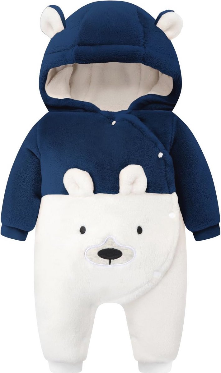 Winterbabyoverall voor jongens en meisjes - Flanellen sneeuwpak - Jumpsuit voor 6-9 maanden