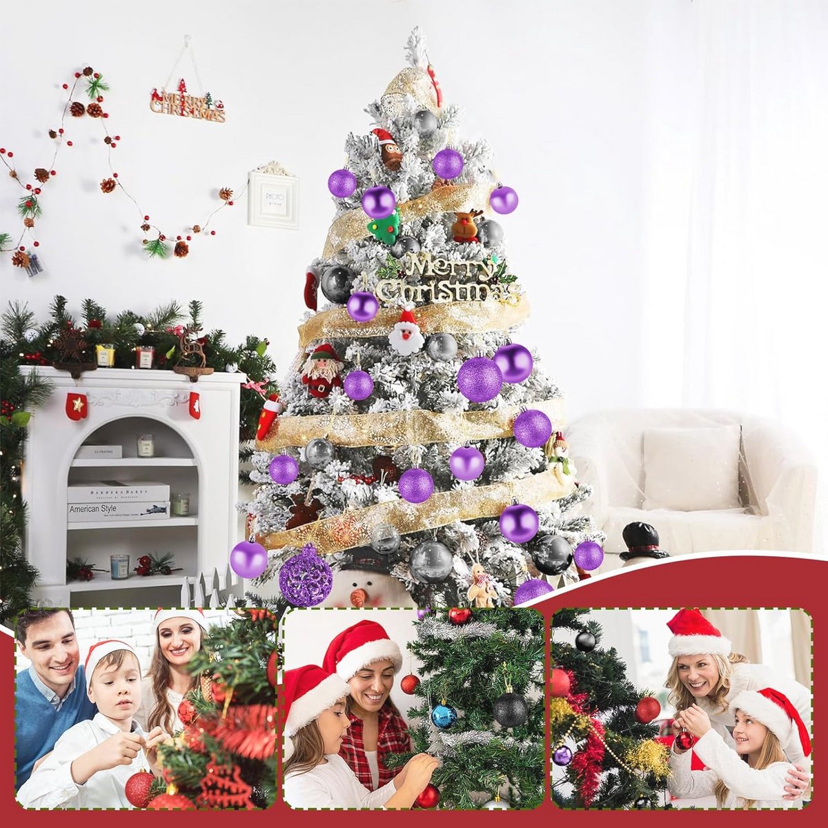 Kerstballen Set 100 Stuks - Kunststof Hangende Versieringen voor Thuis en Festival Decoratie 3-6CM (Paars) – foto 2
