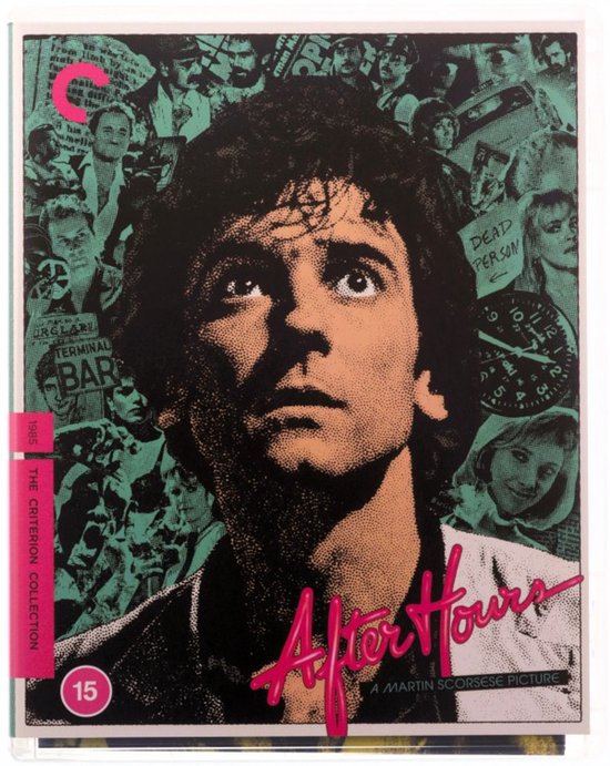 De voorkant van de Blu-ray-editie van After Hours, met een pop-artstijl poster van Griffin Dunne.