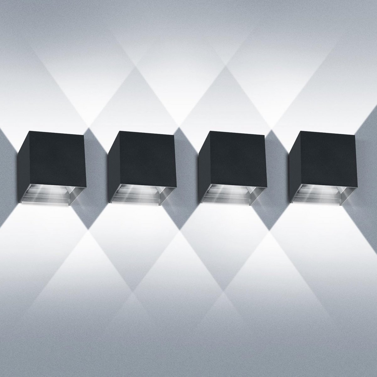 Pack van 4 Waterdichte Wandlampen met Instelbare Stralingshoek - 12W LED 6000K Warm Wit