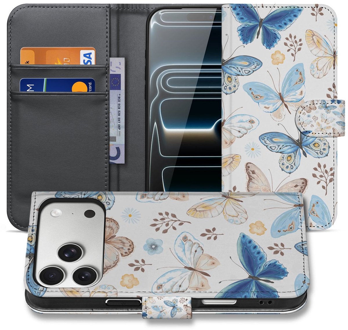 Apple iPhone 17 Pro Max Vlinder Wallet Hoesje Met 3 Pasjes PU Leder