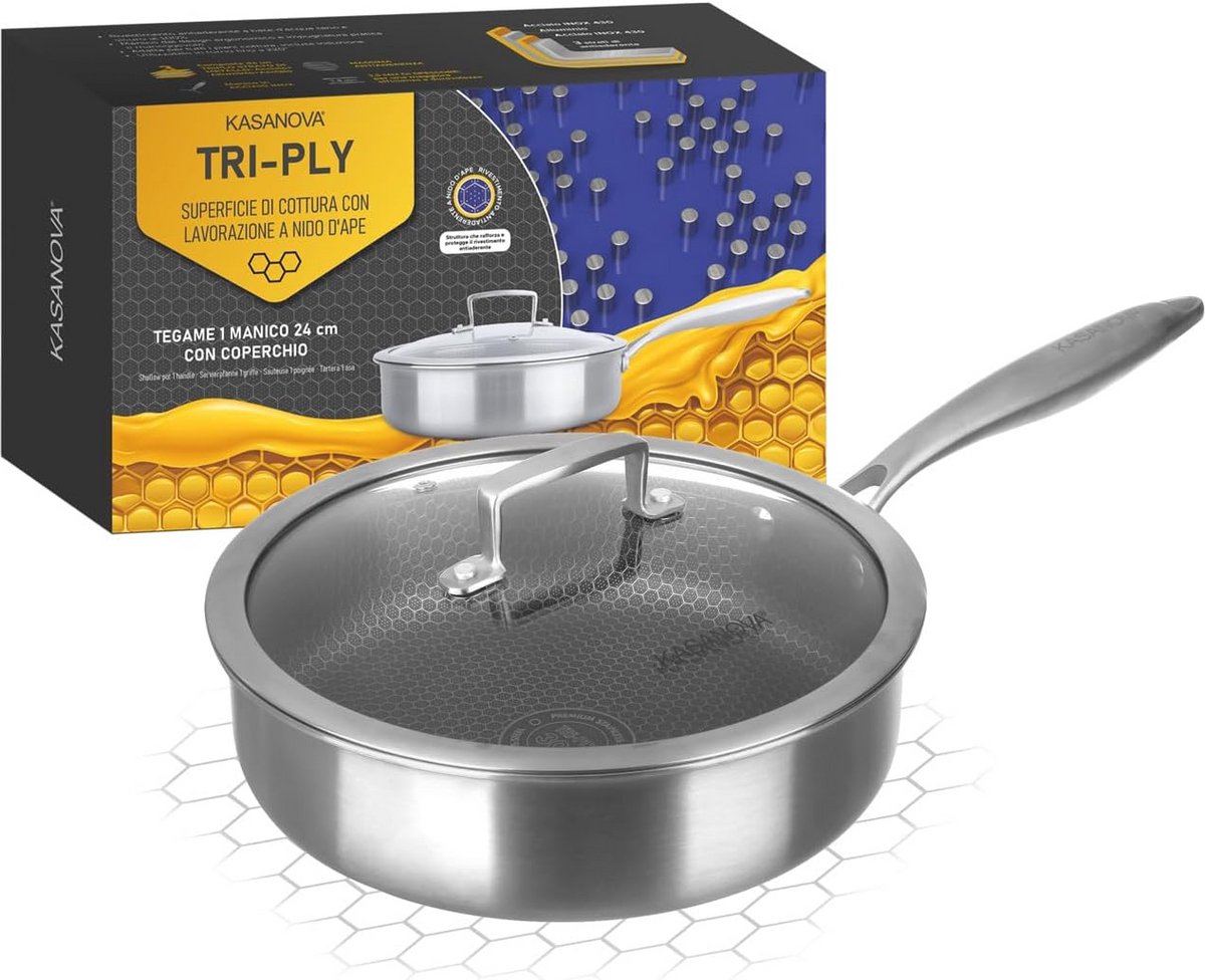 Braadpan 24 cm met antiaanbaklaag en glazen deksel