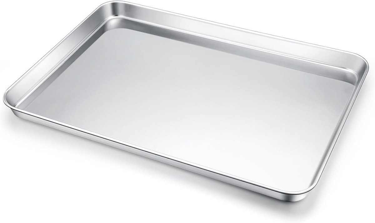 Rechthoekige roestvrijstalen ovenschaal voor bakken en koken, 40,5 x 30,5 x 2,5 cm - Vaatwasmachinebestendig en duurzaam